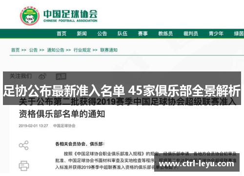 足协公布最新准入名单 45家俱乐部全景解析